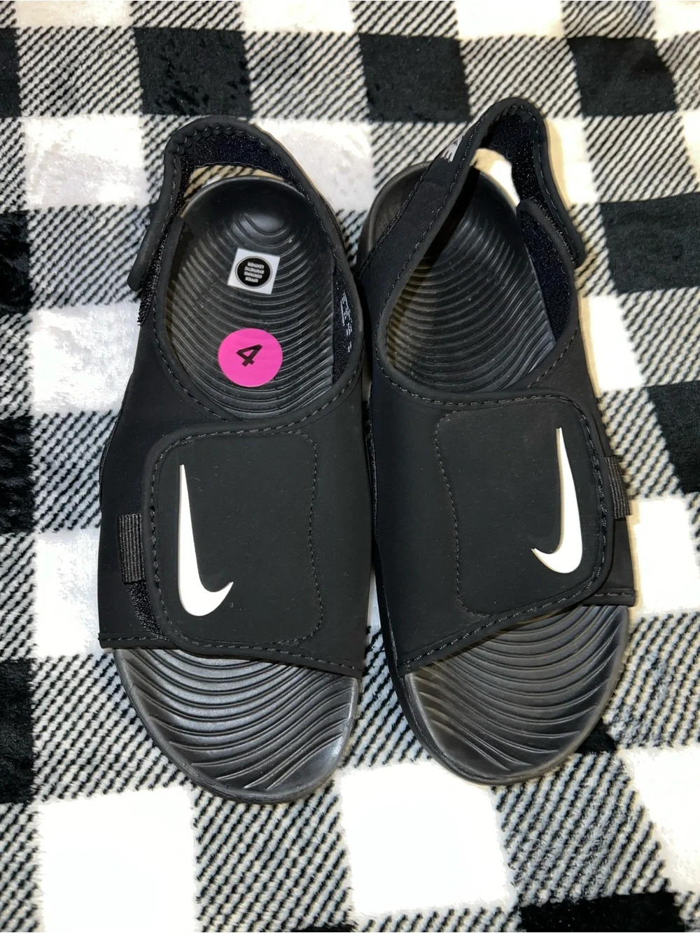 New Nike Black Kids' Slide Sandals with White Swoosh